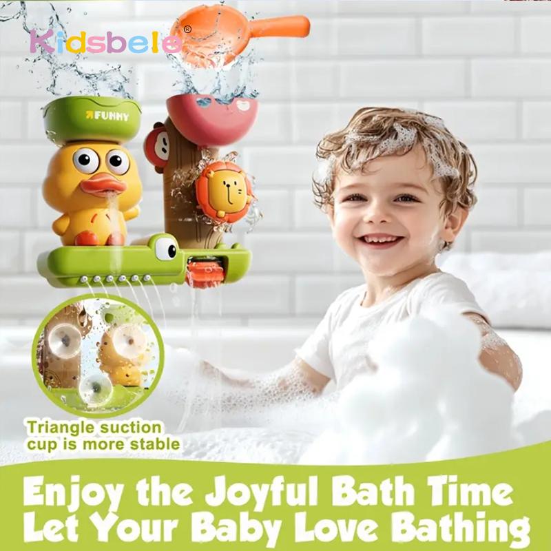 Baby Bath Toy Wall Hanging Suction Cup Rotating Water Spray Cartoon Duck With Small Spoon Summer Bathing Shower Educational Toy