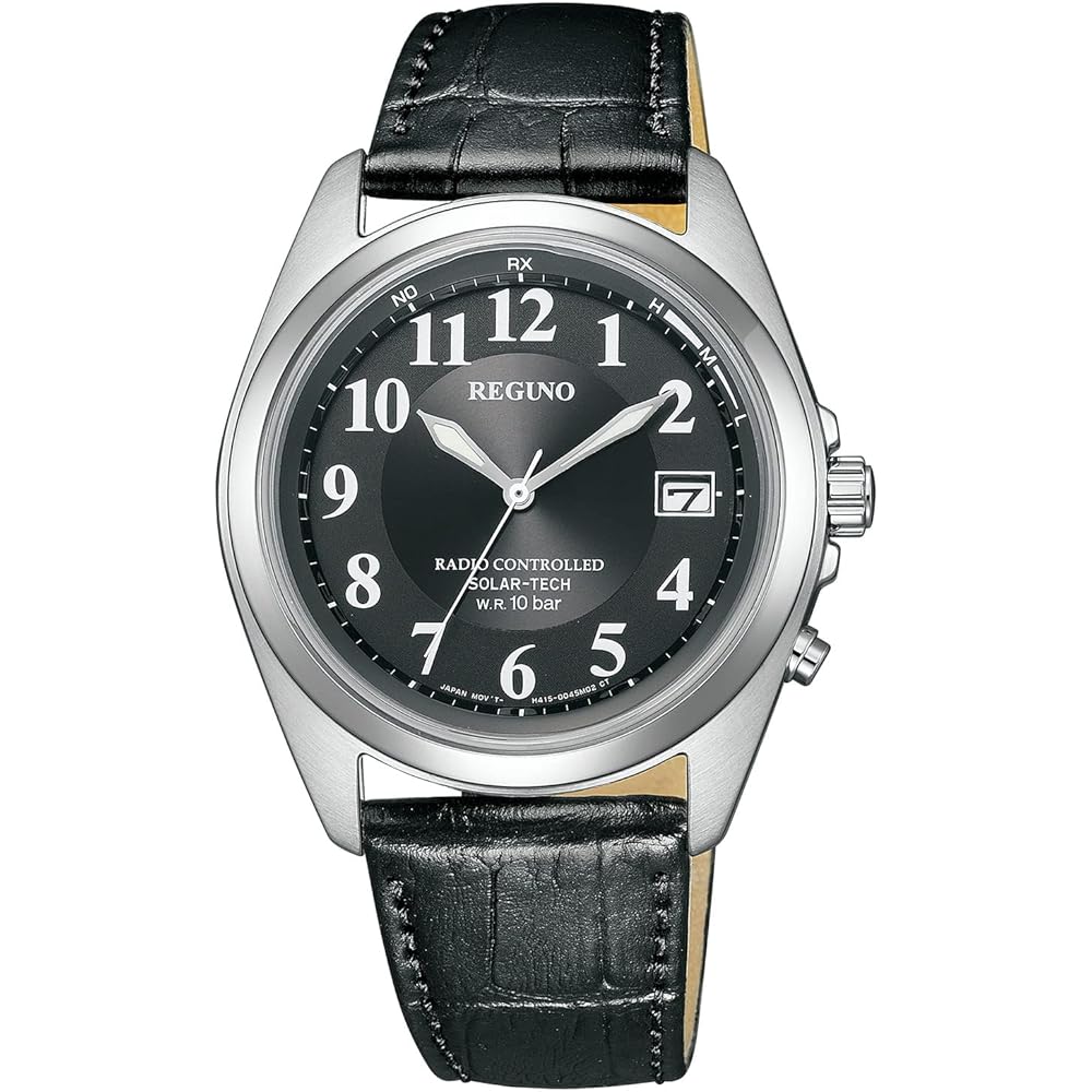 Citizen Reguno KS3-115-50 Solar Radio Controlled Watch Waterproof Simple Design Black Leather Arabic Numerals