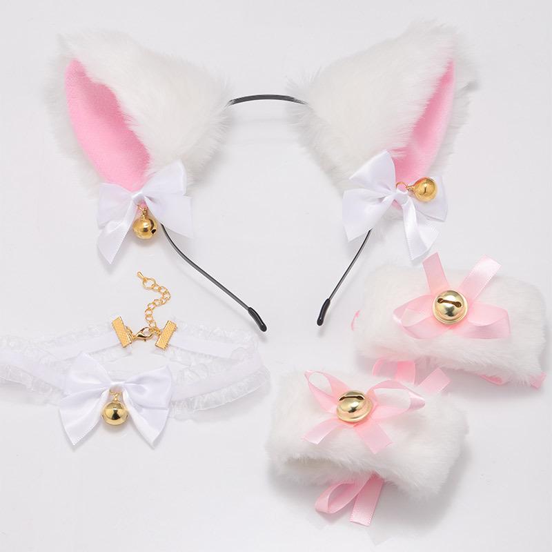 Cat Ear Bell Headband & Choker Set with Tail - Halloween Party Accessories