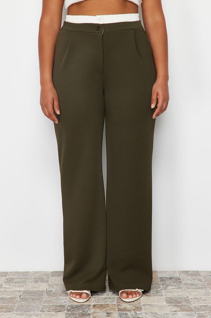 Women's Style Plus Size Gray Waist Detailed Knitted Trousers