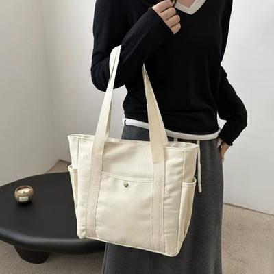 Women Canvas Shoulder Bag Heavy Duty Work Tote with Side Pockets Zip