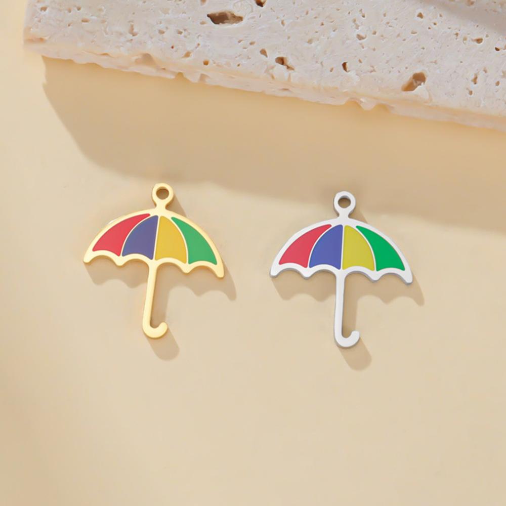 5 Pcs Colorful Umbrella Charms Enamel Stainless Steel Pendants for Necklace Bracelets Charm DIY Jewelry Making Gifts Handmade