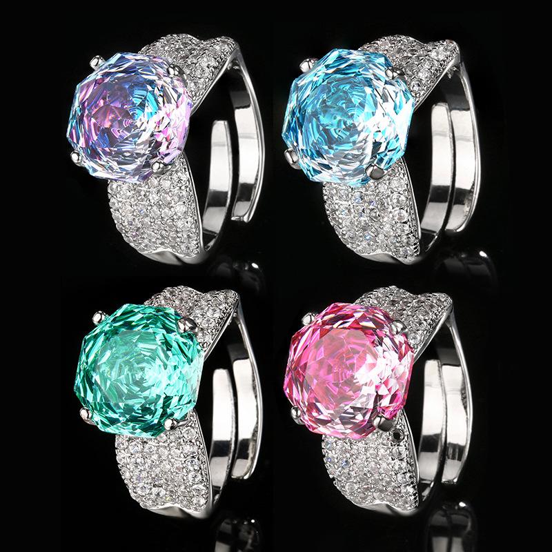 Jewelry Copper Bottom Gold-Plated Rose Cut Gradual Change Color Temperament Ring Heroine Stone 12Mm