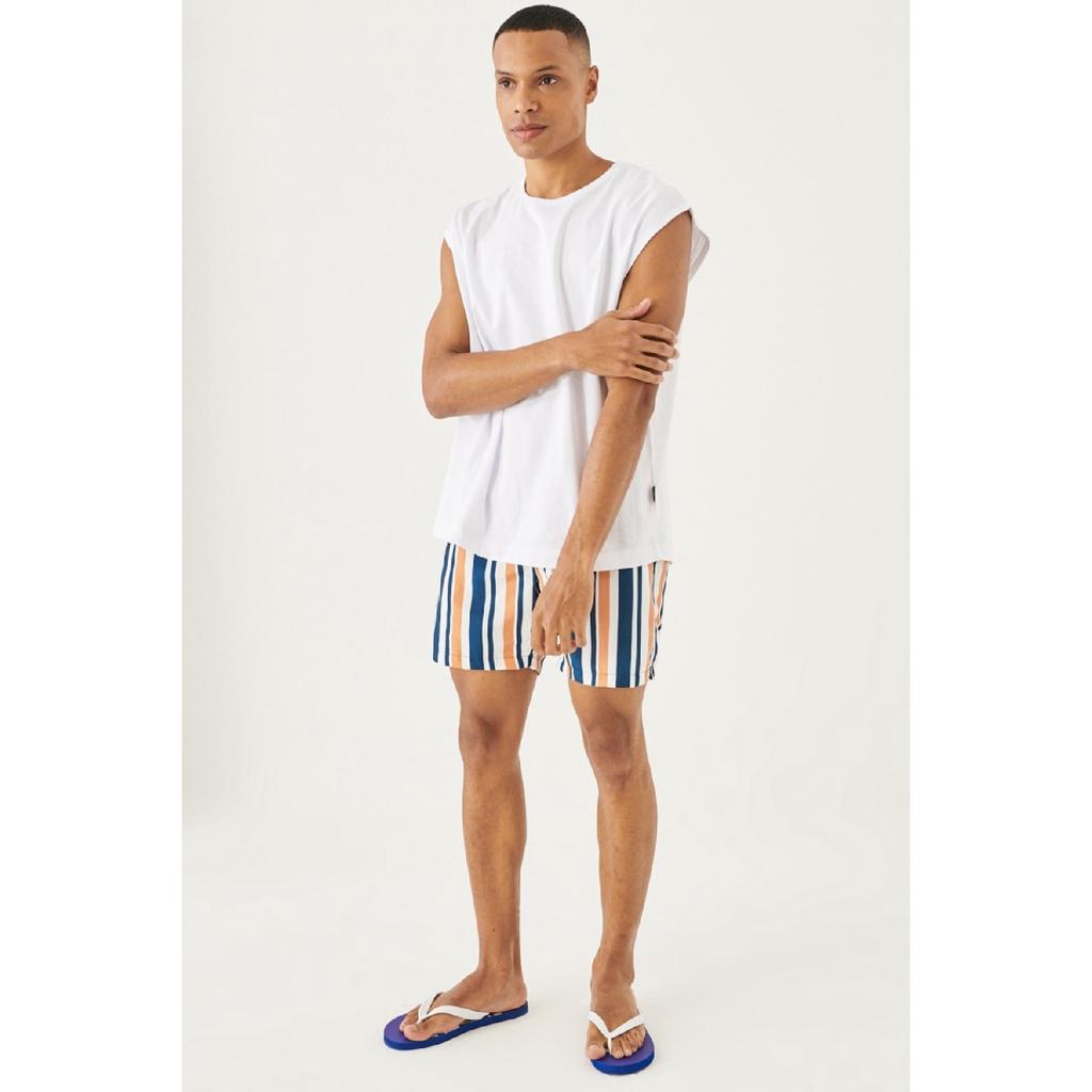 Pantaloni scurți de baie pentru bărbați, alb, portocaliu, standard, ocazional, cu model