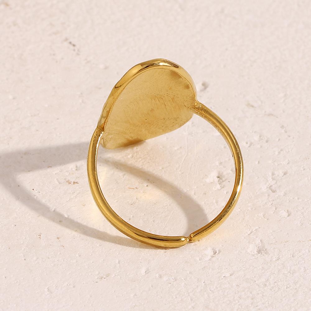 MamacitaSlay 316L Stainless Steel Oval Hammer Pattern Opening Ring Party Waterproof Jewelry Women's 18K Gold Plated Ring Gift