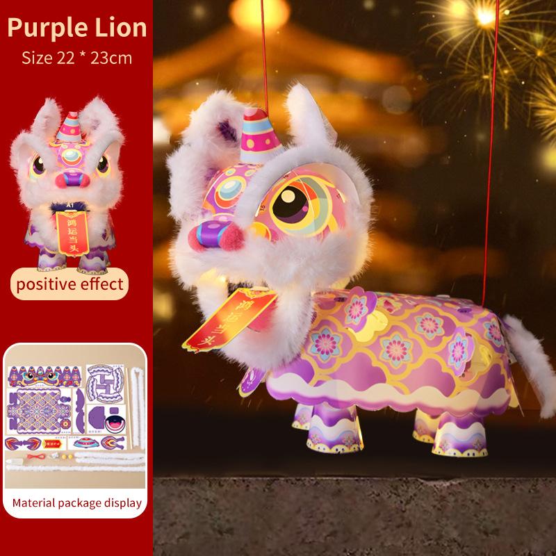 

1 Set 2026 Chinese New Year Lion Dance Waterproof Handmade Lantern DIY Kit with Tassel Luminous Ancient Lantern Material Package Other
