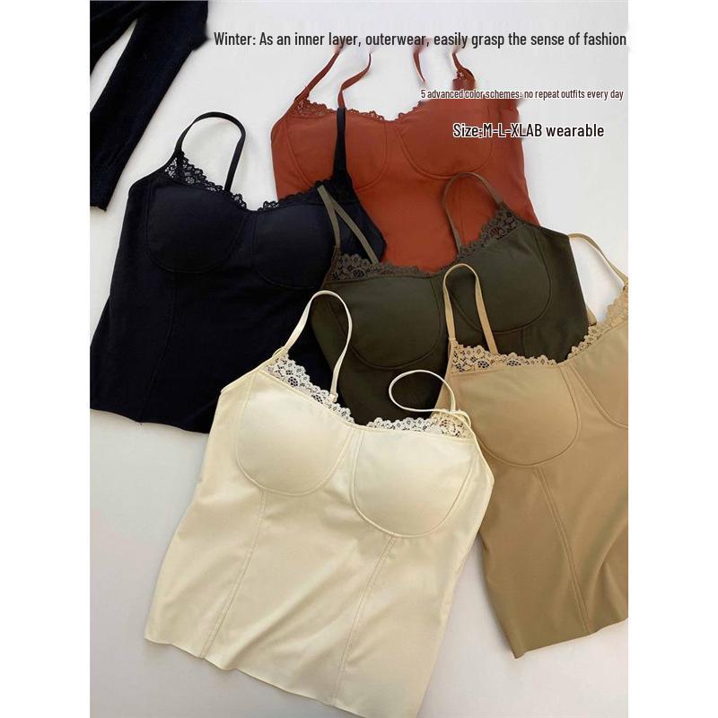 Women's Lace Warm Vest Tank Top - Autumn & Winter Integrated Bra Base Layer