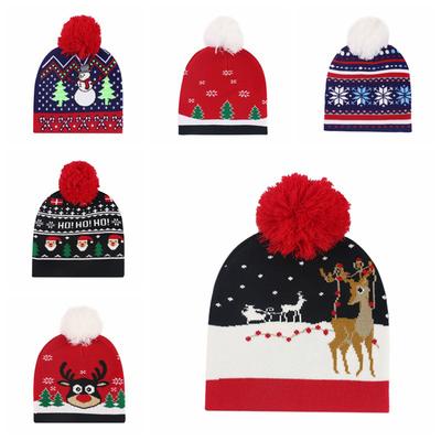 Christmas Unisex Winter Knitting Hat Wool Ball Snowman Snowflake Elk X-mas Tree Beanies