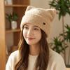 Comfortable Plush Beanie Hat Polyester Warm Knit Cap Ins Style Cat Ear Hat  Women