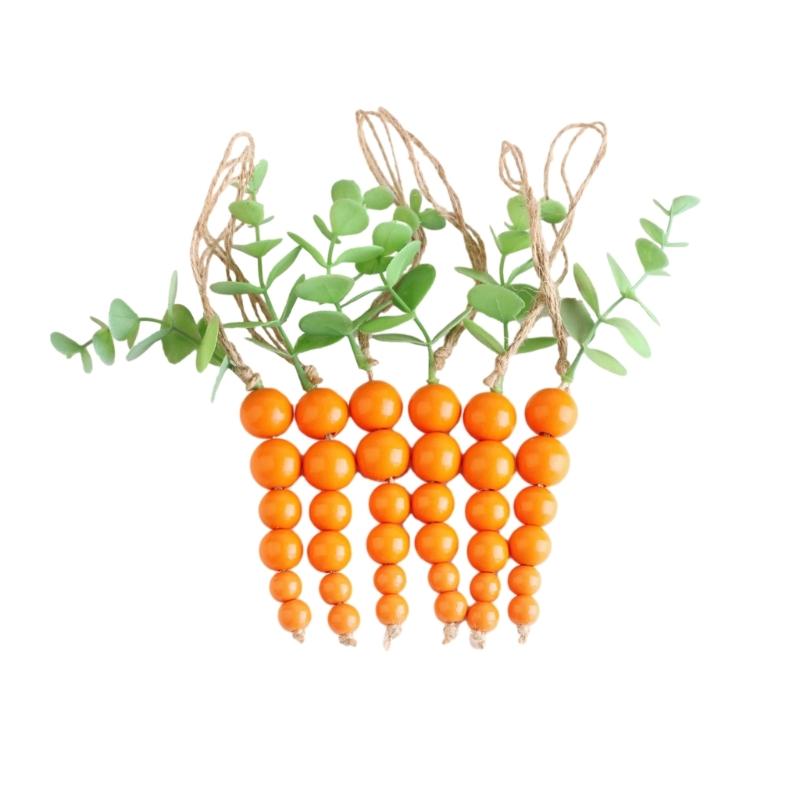 5 PCS Wooden Beads Carrots for Easter Decor, Hanging Wooden Beaded Carrots Easter Tree Decorations, Easter Basket Filler 1