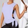 Kadın Spor Üst Oyuklu İnce Bol Nefes Alabilir Yumuşak Yuvarlak Yaka Ter Emici Düz Renk Kolsuz Bağcıklı Düğüm Koşu Yoga Spor Salonu Atlet