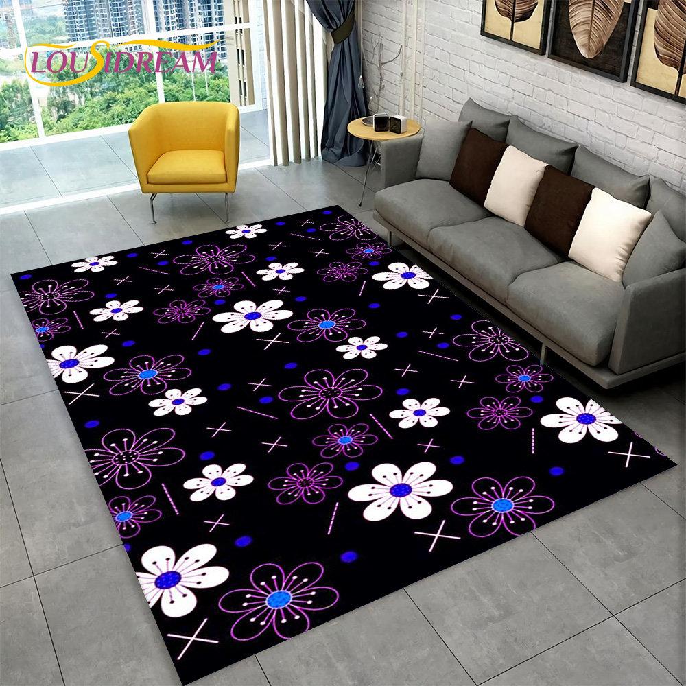 3D Nordisk Luksus Blomst Rose Områdeteppe Stort, Teppeteppe for Hjem Stue Soverom Sofa Dørmatte Dekor, Sklisikre Gulvmatter for Barn
