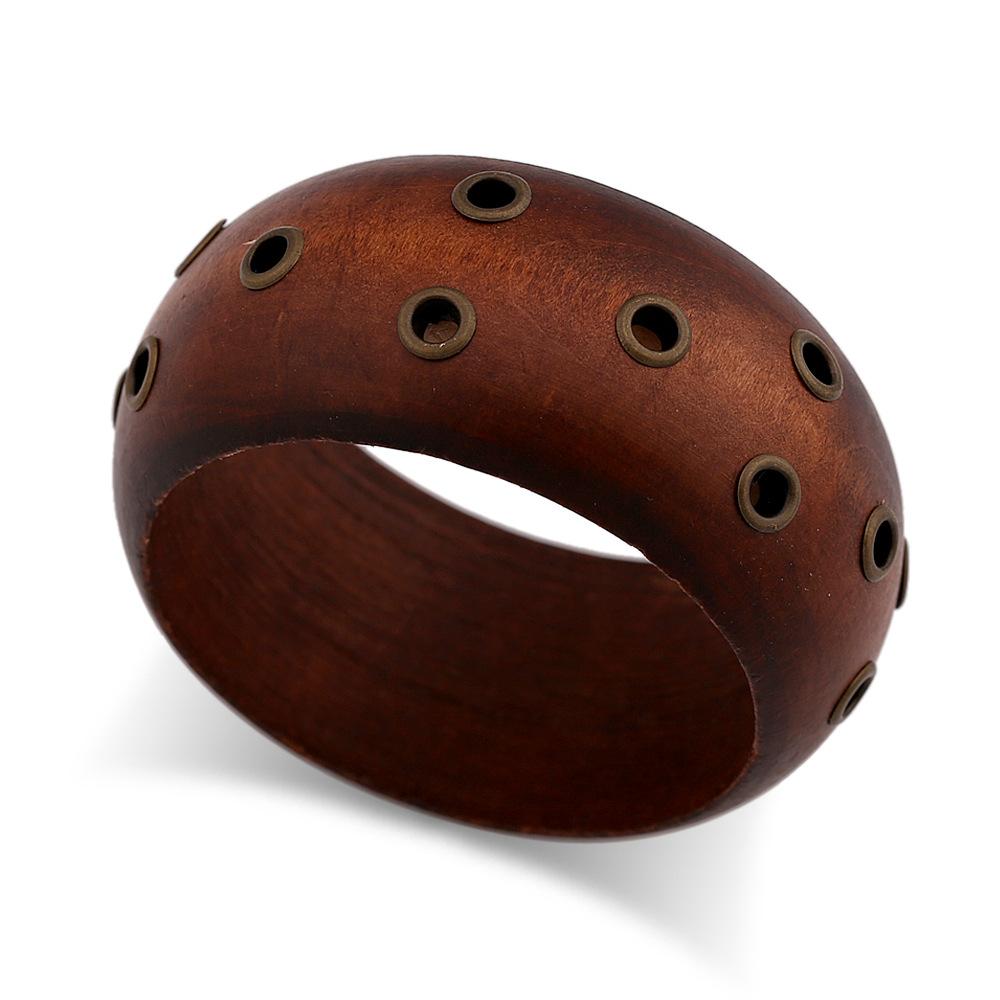 Exaggeration Punk Hip-Hop Round Hole Wood Geometric Wide Bangles Vintage Fashion Bracelet Bangle For Women Men Jewelry