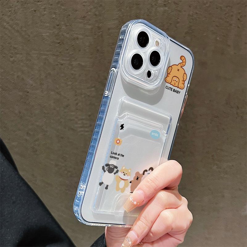 Card Slot Holder Silicone Wallet Pocket Case For Oppo Reno 10 14F 13F 12F Samsung A06 A16 A36 A56 Redmi Note 13 Honor X6A X6B Cover Clear Phone Bumper