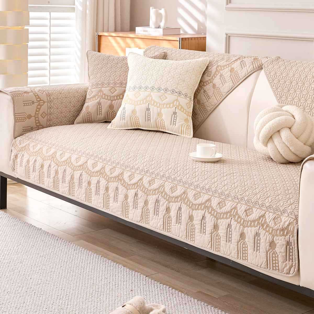 

Нескользящий чехол на диван с защитой от царапин когтями кошек, хлопковый вышитый чехол на диван для гостиной, универсальное полотенце-накидка на диванную подушку для всех сезонов 45X45cm pillowcase