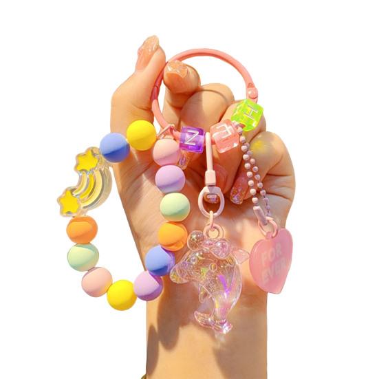 Wrist Strap Phone Chain Beaded Charm for Women Cute Dolphin Animal Keychain Anti-Lost Bracelet Lanyard for Cell Phone Bag Purse