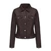 Women Leather Jacket Slim Fit Pu Zipper Outerwear Long Sleeve Lapel Collar for Fall Winter