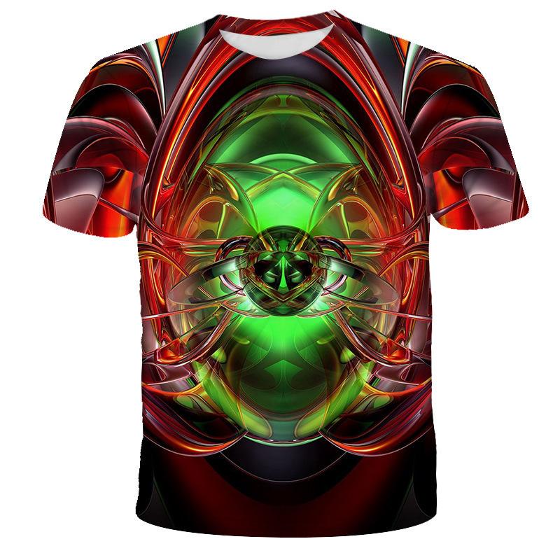 Summer Round Neck 3D Color Abstract Art Patterns Printed Top Fashionable Casual Short Sleeved Children's Boy T-shirts