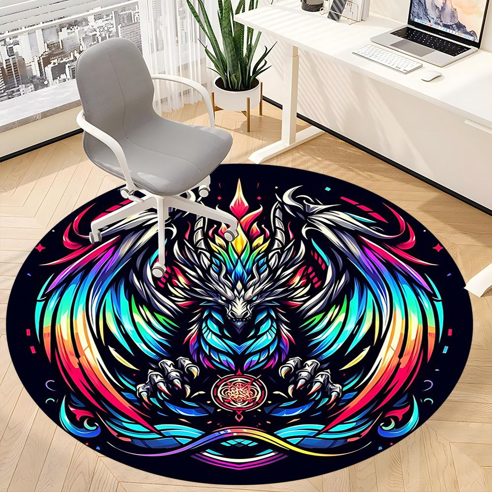 1PC Mythical Dragon Art Office Round Rug, Non slip, Soft and Durable Office Rug for Interior Decoration, Perfect for Office