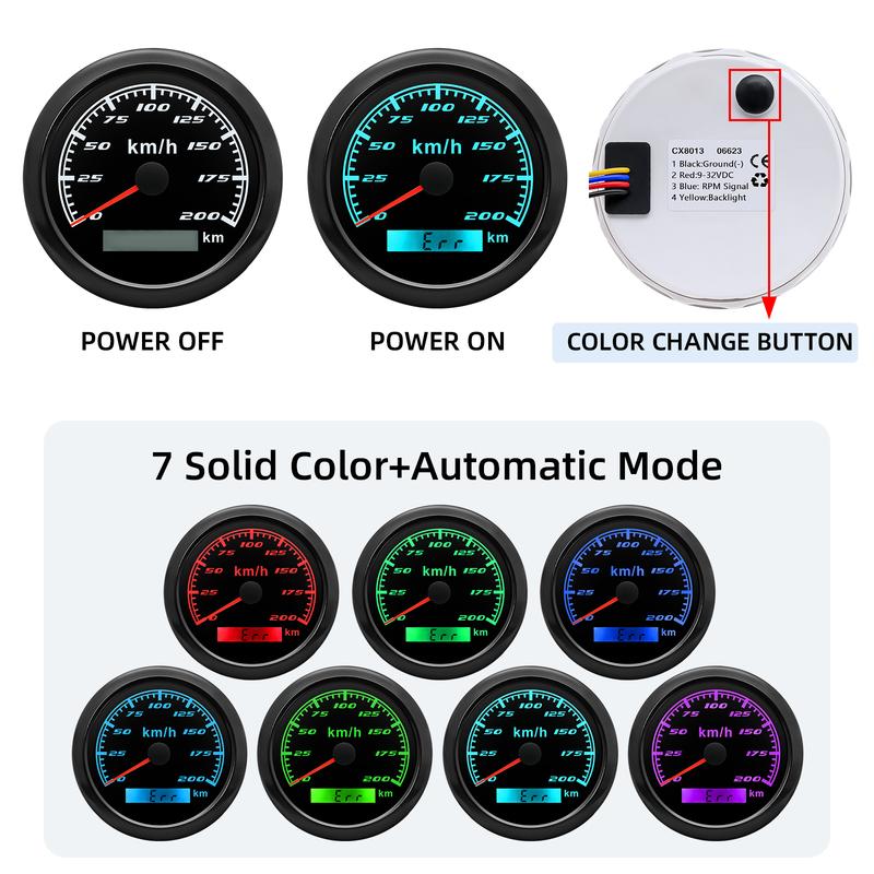ZMFJH 30KMH-300KMH 85mm Analog Pulse Speedometer Gauge 7 Color Light Speed Meter Pulse Signal Speedometer Car Boat Yacht 12V24V