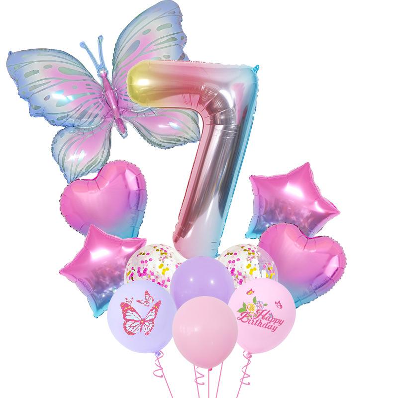 Ice Blue Gradual Change Butterfly Digital Aluminum Film Balloon Set Photo Dream Scene Arrangement Birthday Party