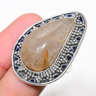 Natural Golden Rutile Gemstone Handmade 925 Sterling Silver Ring Size 7 J0p99