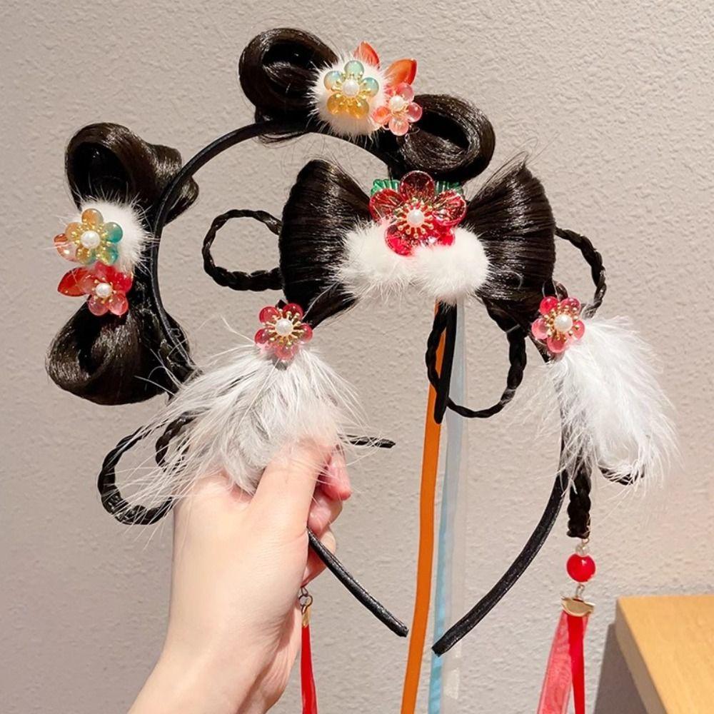 Tassel Chinese New Year Headwear Flower Red Bow Hairband All-match Hanfu Hair Sticks  Baby