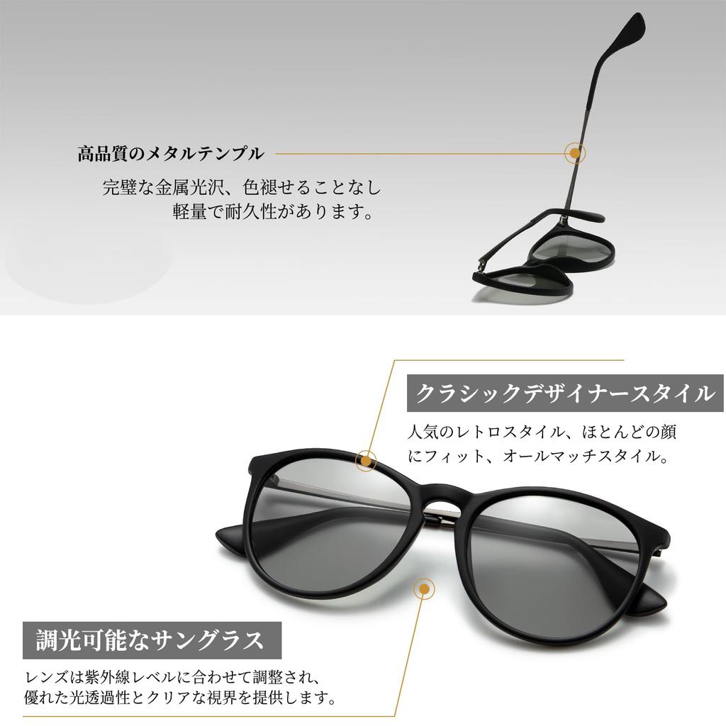 Vintage Round Sunglasses for Men Classic Retro Designer Style Frame Photochromic [SUNGAIT] - (Black (Matte Finish) / Lenses)