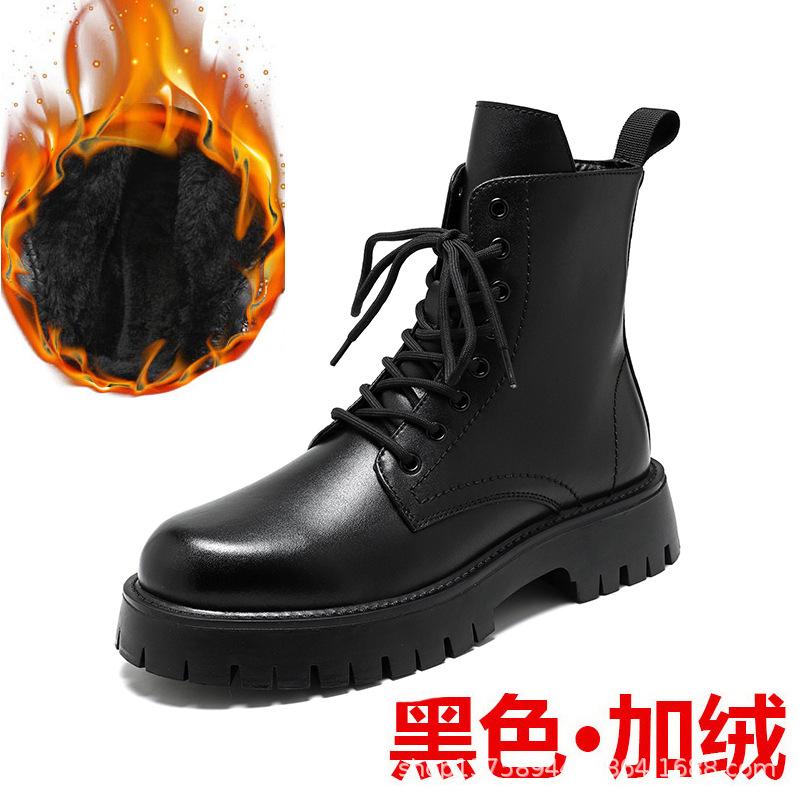 Fashion 2025Leather Boots for Men Round Toe Mid Calf Lace Up Height Increasing Spring Autum Newest Sewing Casual Fashion Shoes