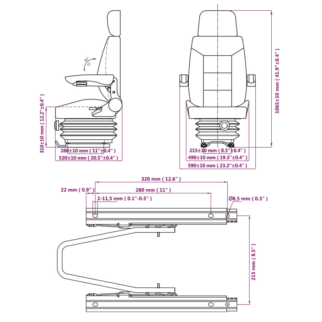 Vidaxl Tractor Seat With Suspension