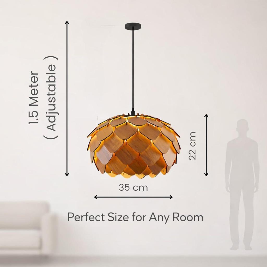 Pendant lamp, Wooden Ceiling lamp, Wooden Hanging lamp handicrafted Home decore Chandelier Light (Lotus 2B)