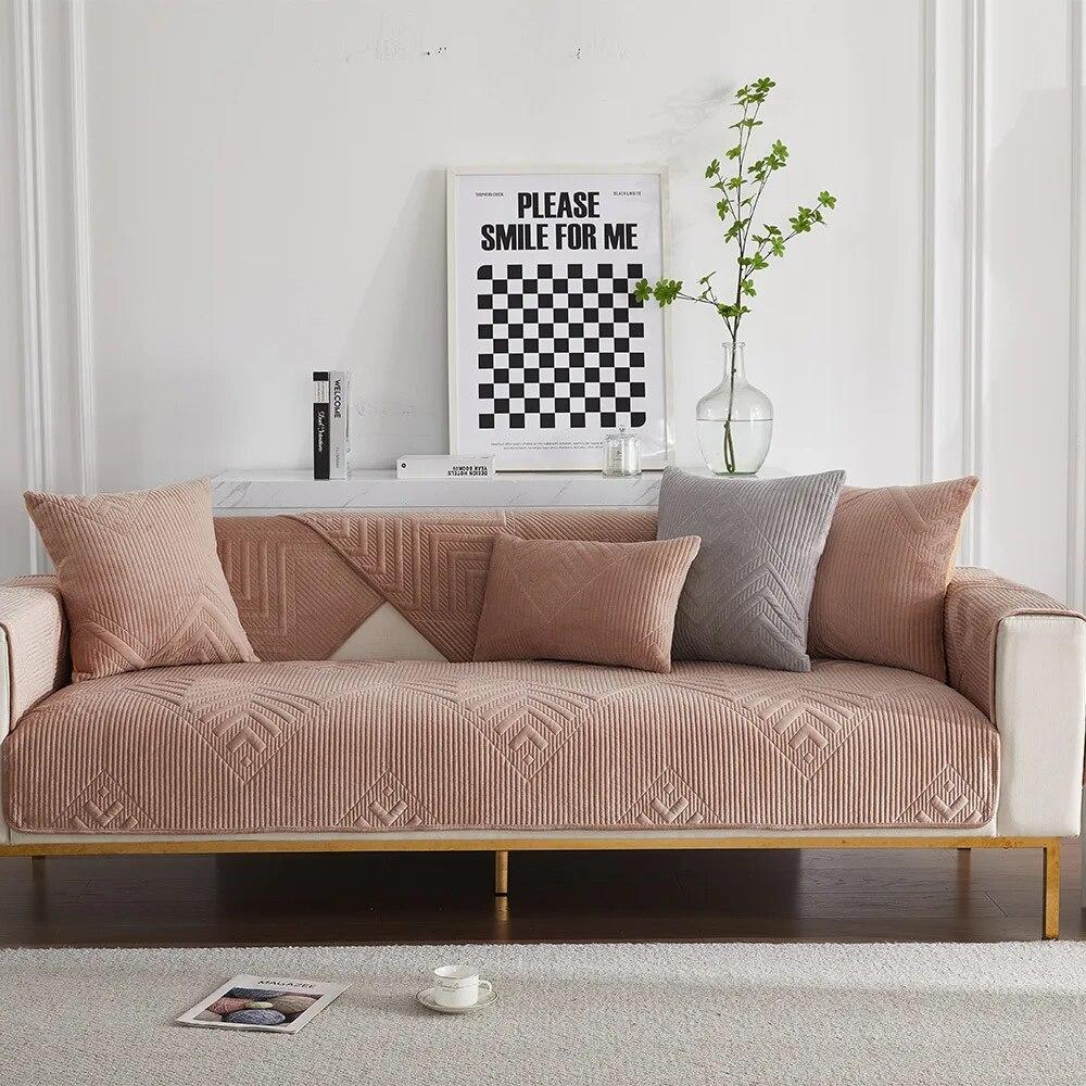 Nordic Universal Sofa Towel Thick Velvet Quilted Sofa Cover Soft Plush Anti-slip Sectional Couch Cover Slipcover for Living Room
