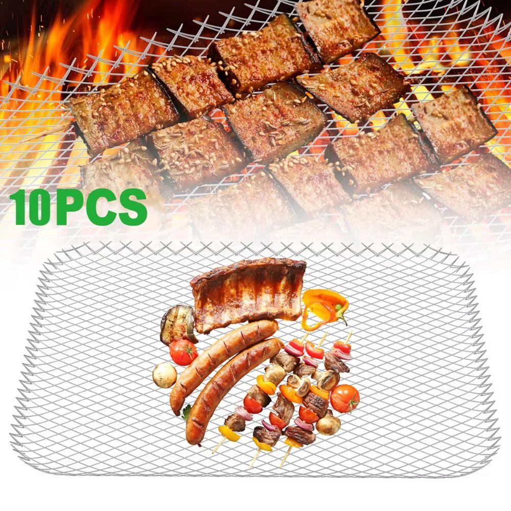 10PCS Aluminum Disposable Barbecue Net Thickened Grill Mesh Mat Food Cooking Screen  Camping Grill