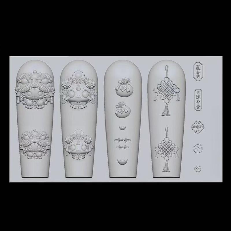 Chinese New Year Lovely Awakened Lion 3D Silicone Nail Accessories Carving Mold Cute Bear Mold Manicure Decorations Diy Template