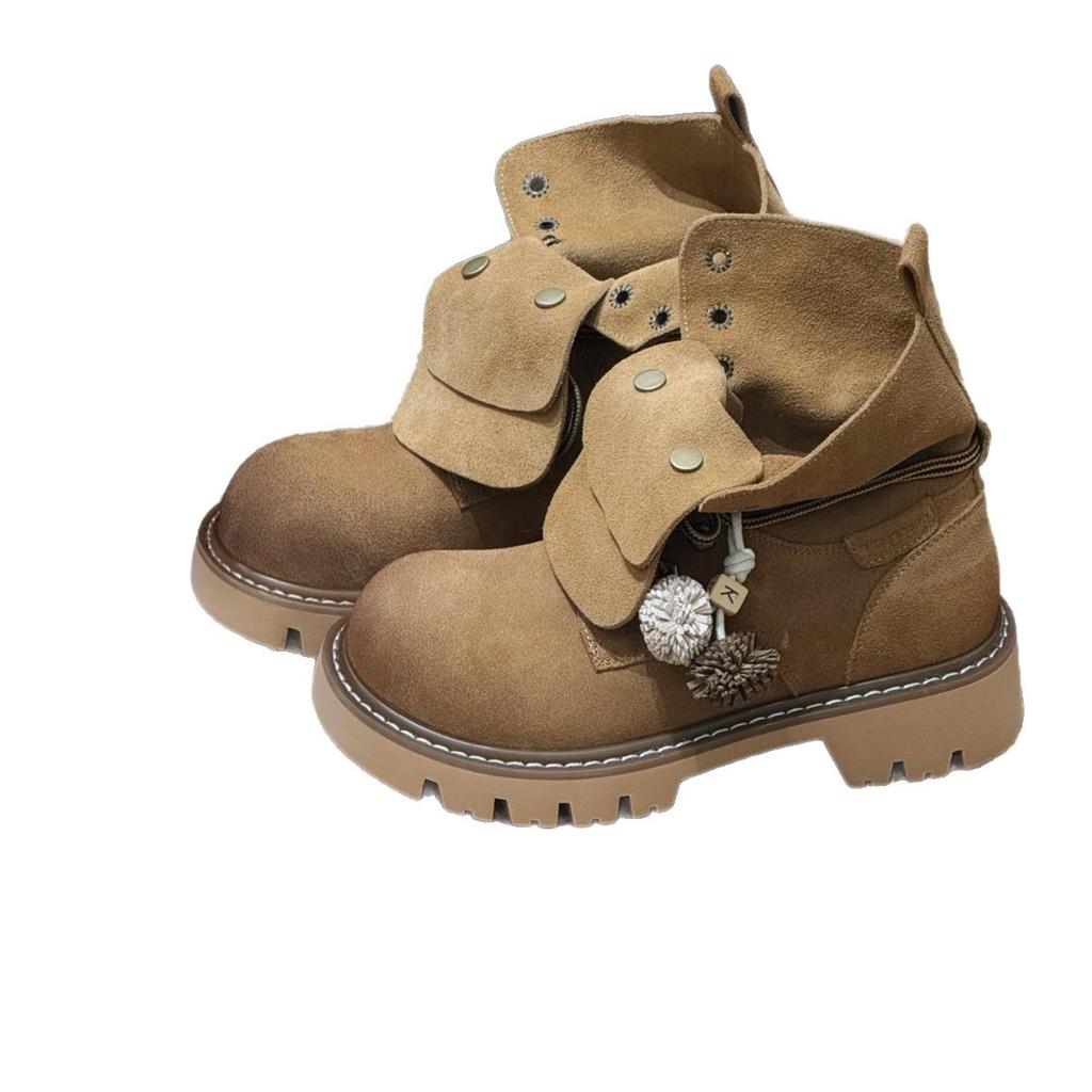 European matte polished lapel Martin boots women's 2025 retro versatile thick-soled height-increasing and thin casual short boots