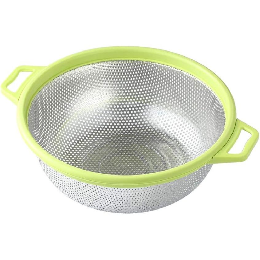 Stainless Steel Colander With Handle and Legs, Large Metal Green Strainer for Pasta, Spaghetti, Berry, Veggies, Fruits, Noodles, Salads, 5-quart