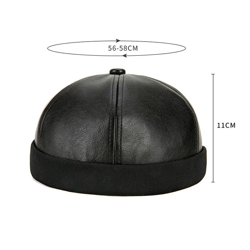 Berretto da uomo in pelle, berretto da marinaio senza tesa, berretto hip hop con risvolto, caldo berretto beanie