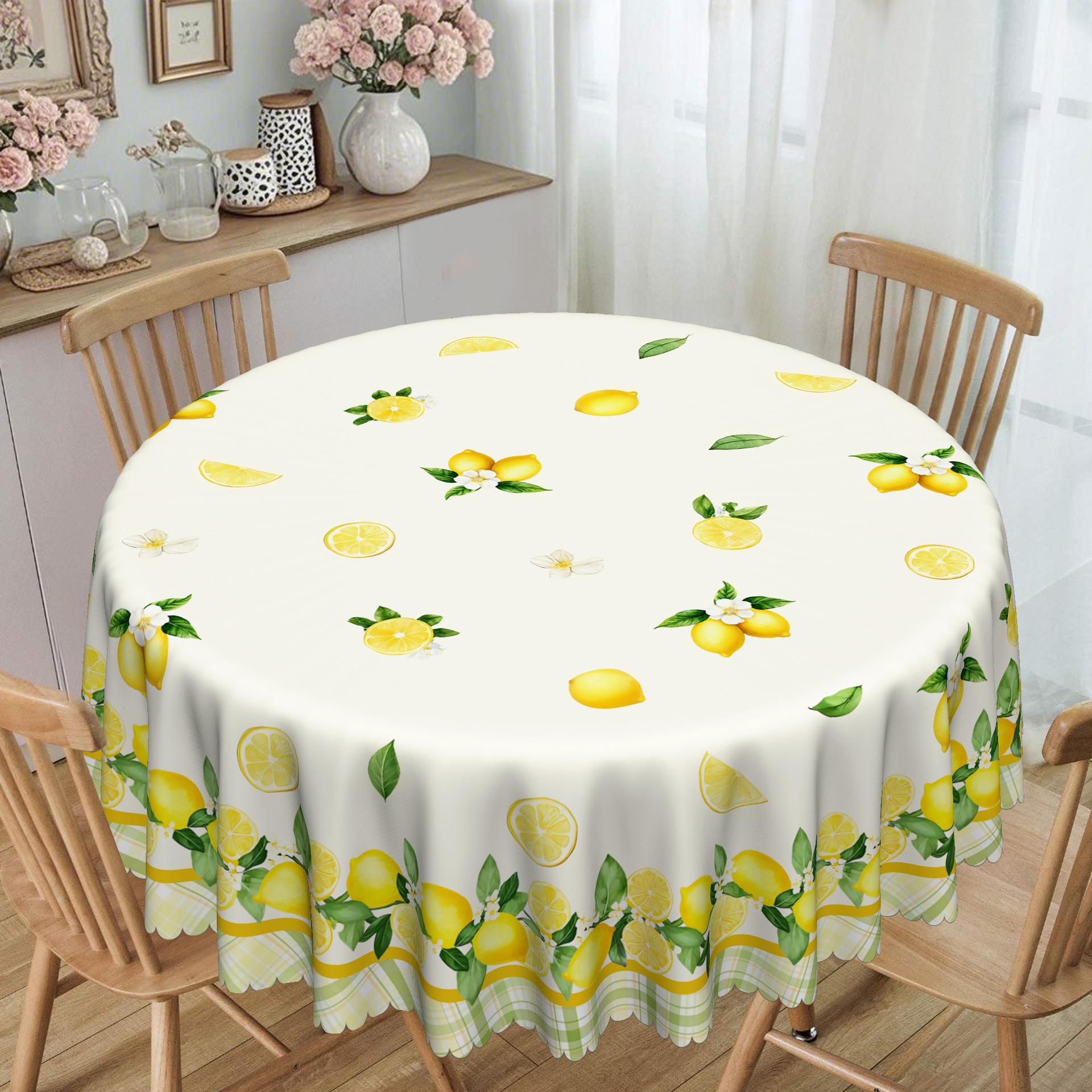 

Round Table Cloth, Yellow Lemon Flower Waterproof And Oil-Proof Tablecloth, Restaurant Coffee Table Rectangular Tablecloth Round tablecloth-152x152cm