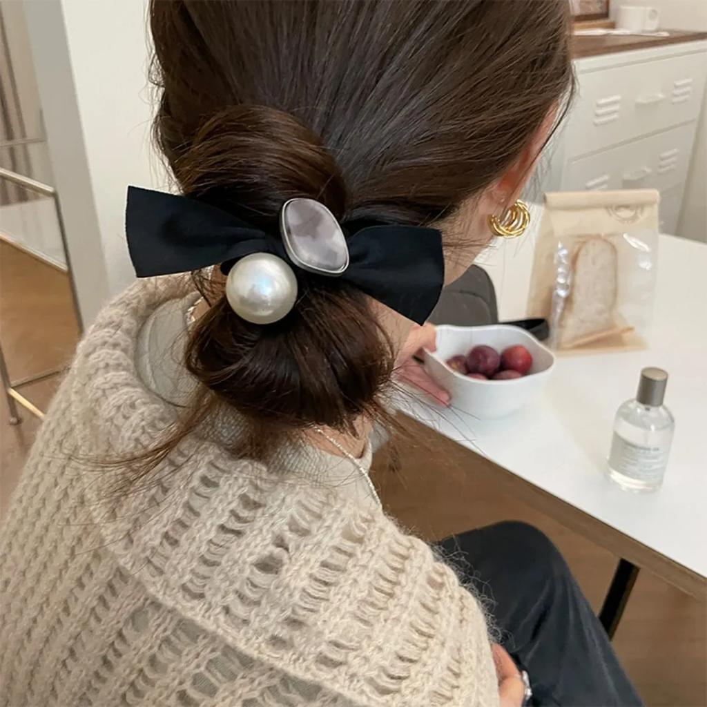 Elastic Hair Bands Scrunchies for Women Korean Style Pearl Bowknot Hair Rope Ties Hair Accessories Ponytail Holder Rubber Bands