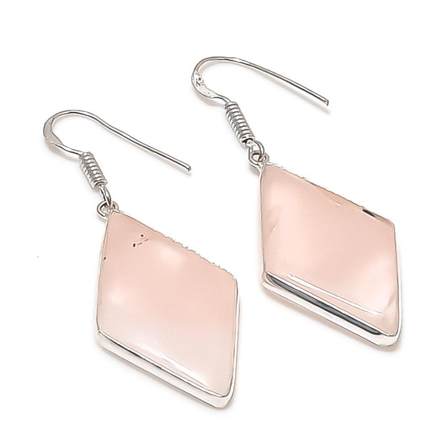 Natural Pink Opal Gemstone Handmade 925 Sterling Silver Earring 1.97" z3U08
