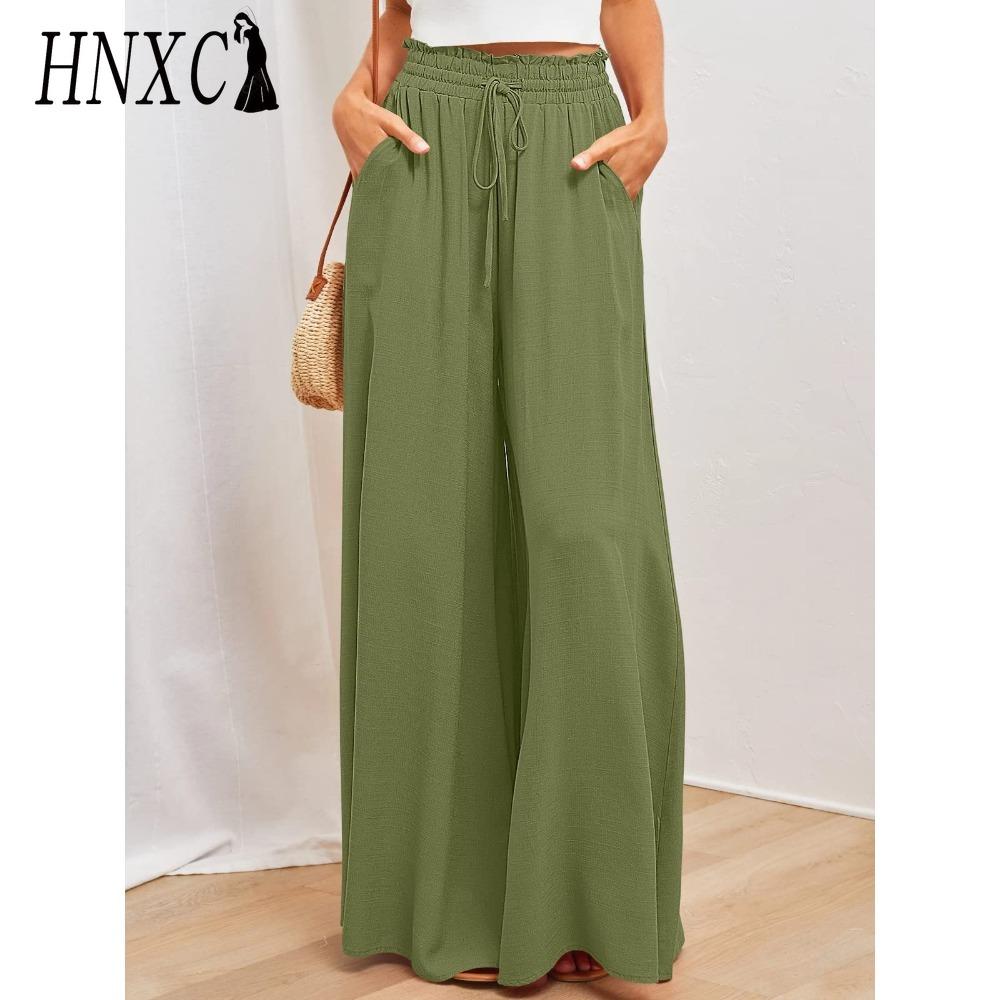 HNXC Women's Fashion Casual Solid Color Print Pants & Capris