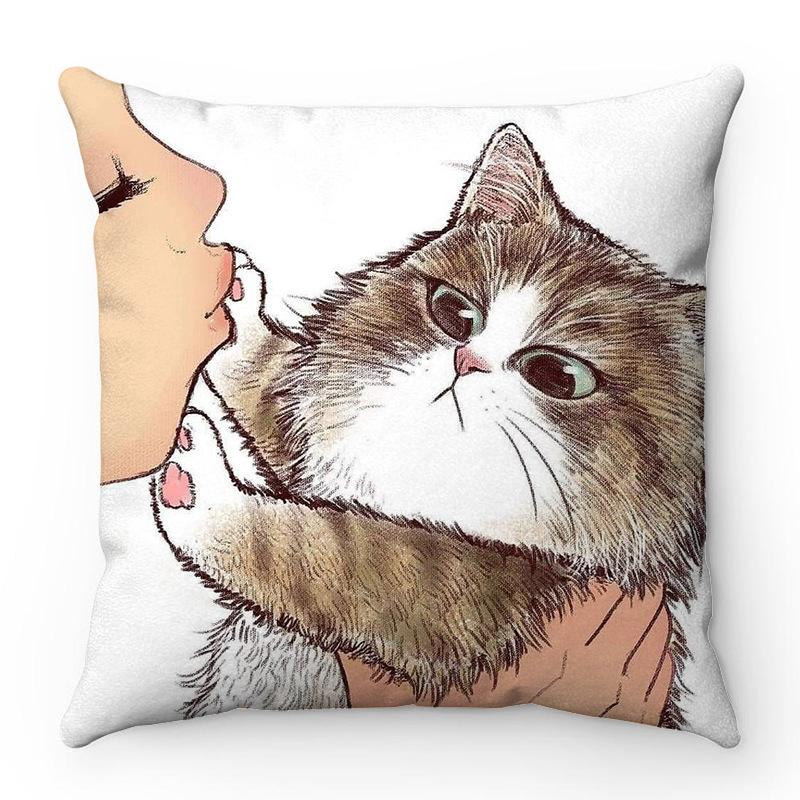 Cartoon Facial Modeling Cat Pattern Series Digital Printing Short Plush Pillow Covers For Sofa Office Cushion Cover Home Goods