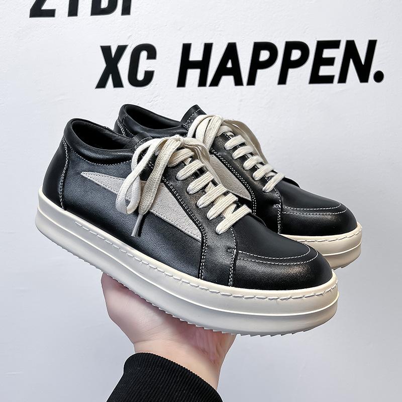 Autumn and Winter American Inverted Triangle Board Shoes Men's Thick-soled Heightening German Training Shoes Tide and Low-top Versatile Casual Leathe