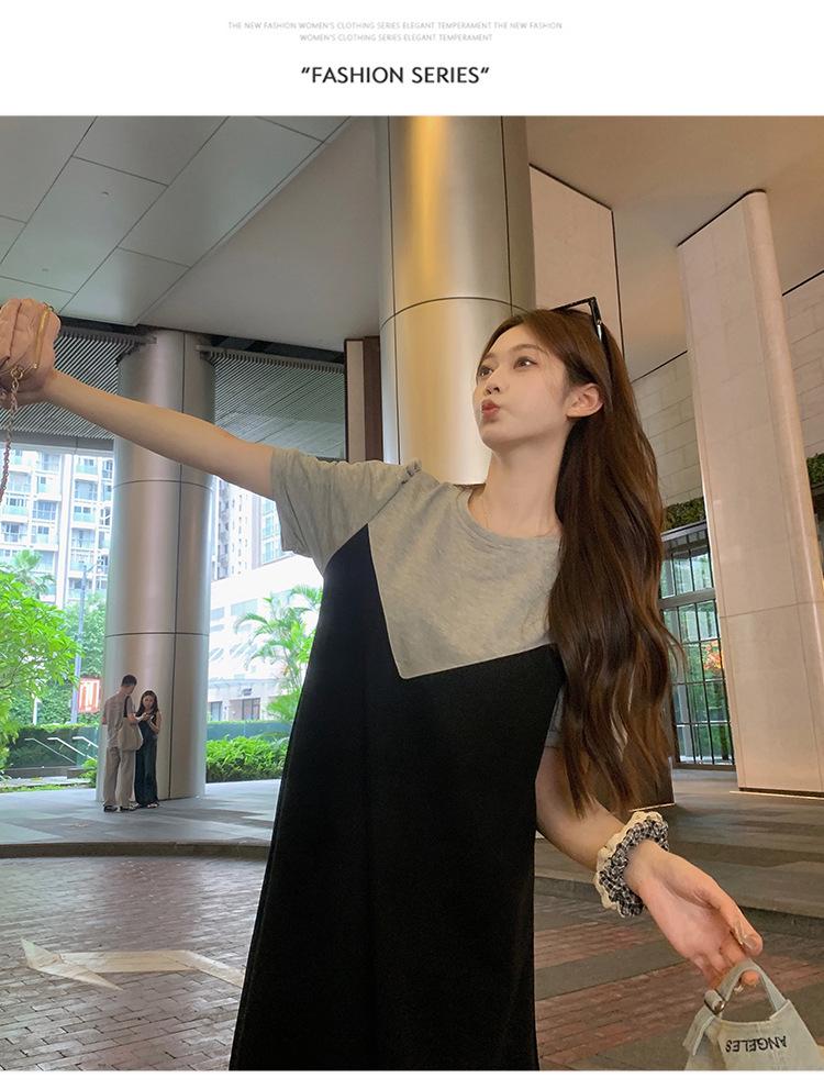 Rochie de vară chic colorblock cu mânecă scurtă de lungime medie pentru femei plinute