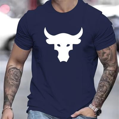 Camiseta com Estampa de Logo Minimalista de Cabeça de Touro Respirável Fresca, Confortável de Usar, Casual Diário