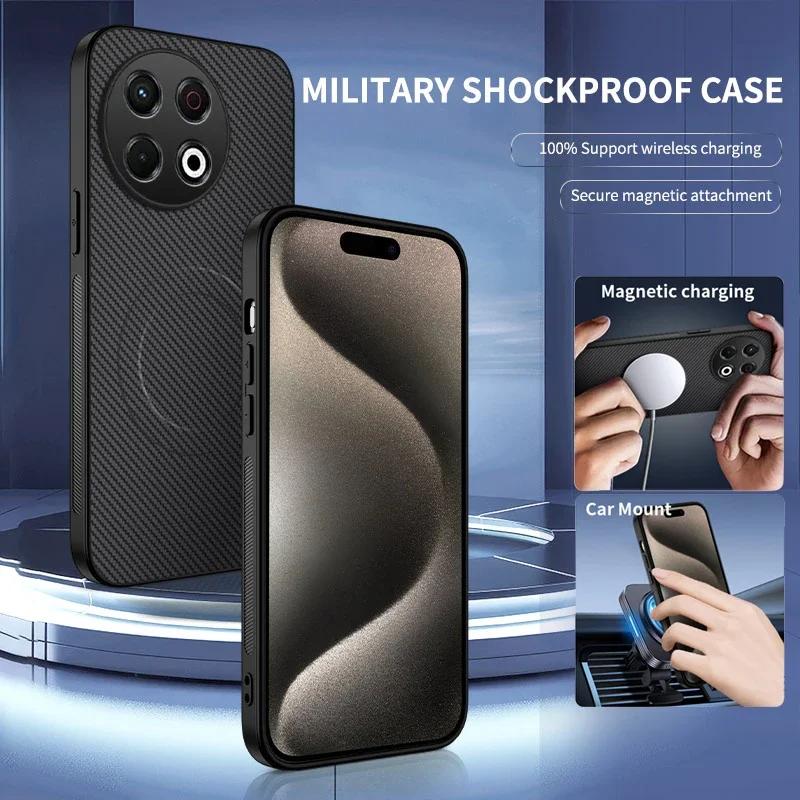 Magnetic Silicone Case For Tecno Spark 30C 30 Pro 4G Wireless Charging Carbon Fiber PU Leather Anti-Drop Soft Cover Phone Cases