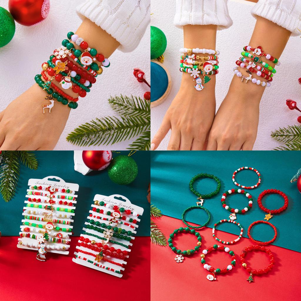 Ensemble de Bracelets Flocon de Neige et Père Noël en Perles Avec Métal Fait Main Pour Cadeau de Fête