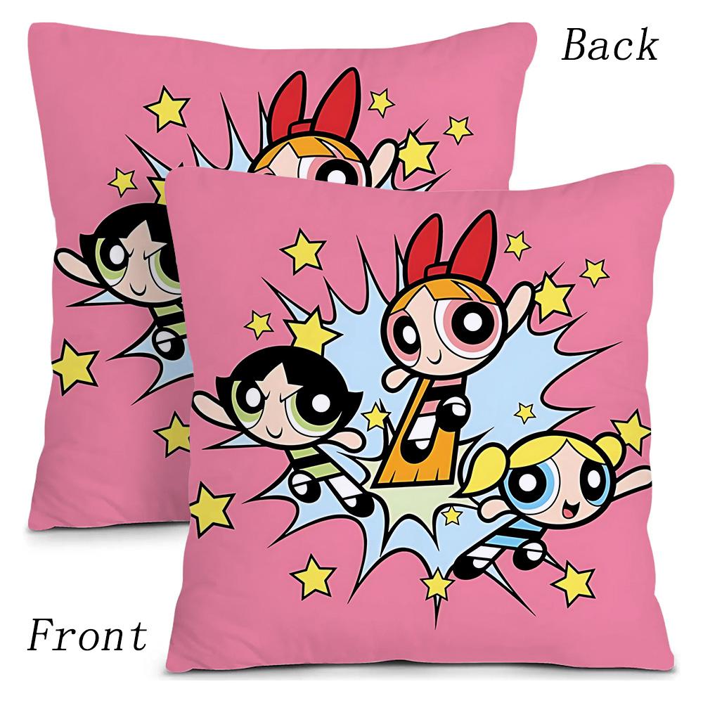 Anime Powerpuffs Girlss Pillow Covers Cartoon Sofa Decorative Home Double-Sided Printing Short Plush Cute Cushion Cover