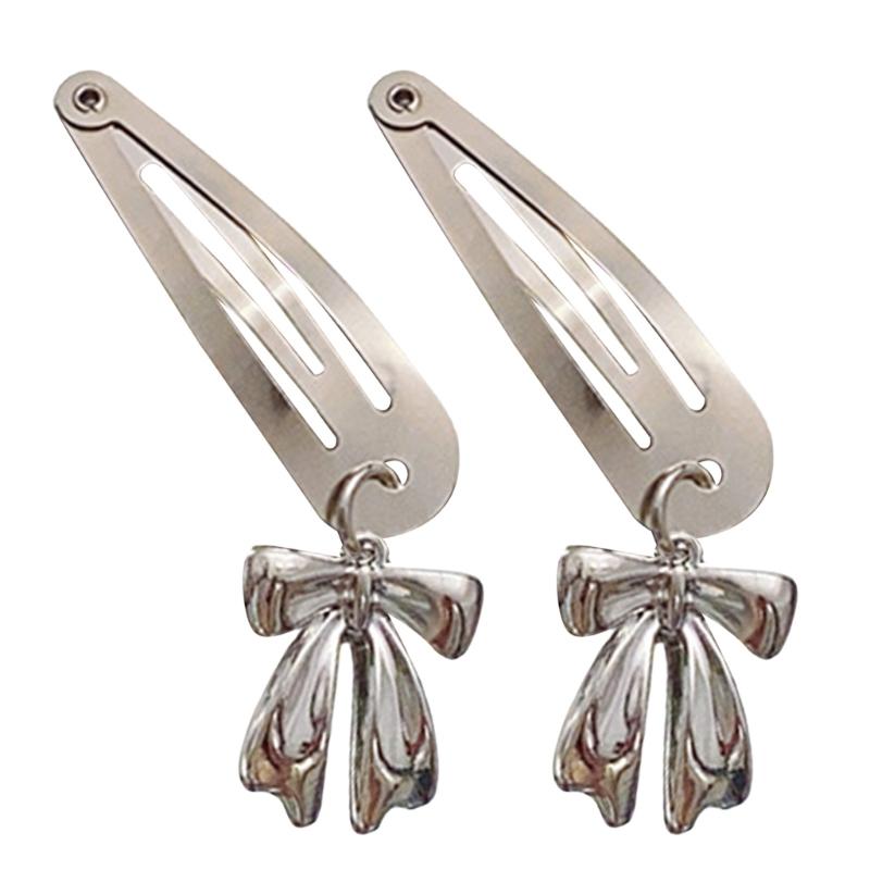 Metallic Bowknot Pendant Hair Clip Elegant Hairpin Duckbill Clip Side Barrettes for Women Side Bangs Hair Styling Clip