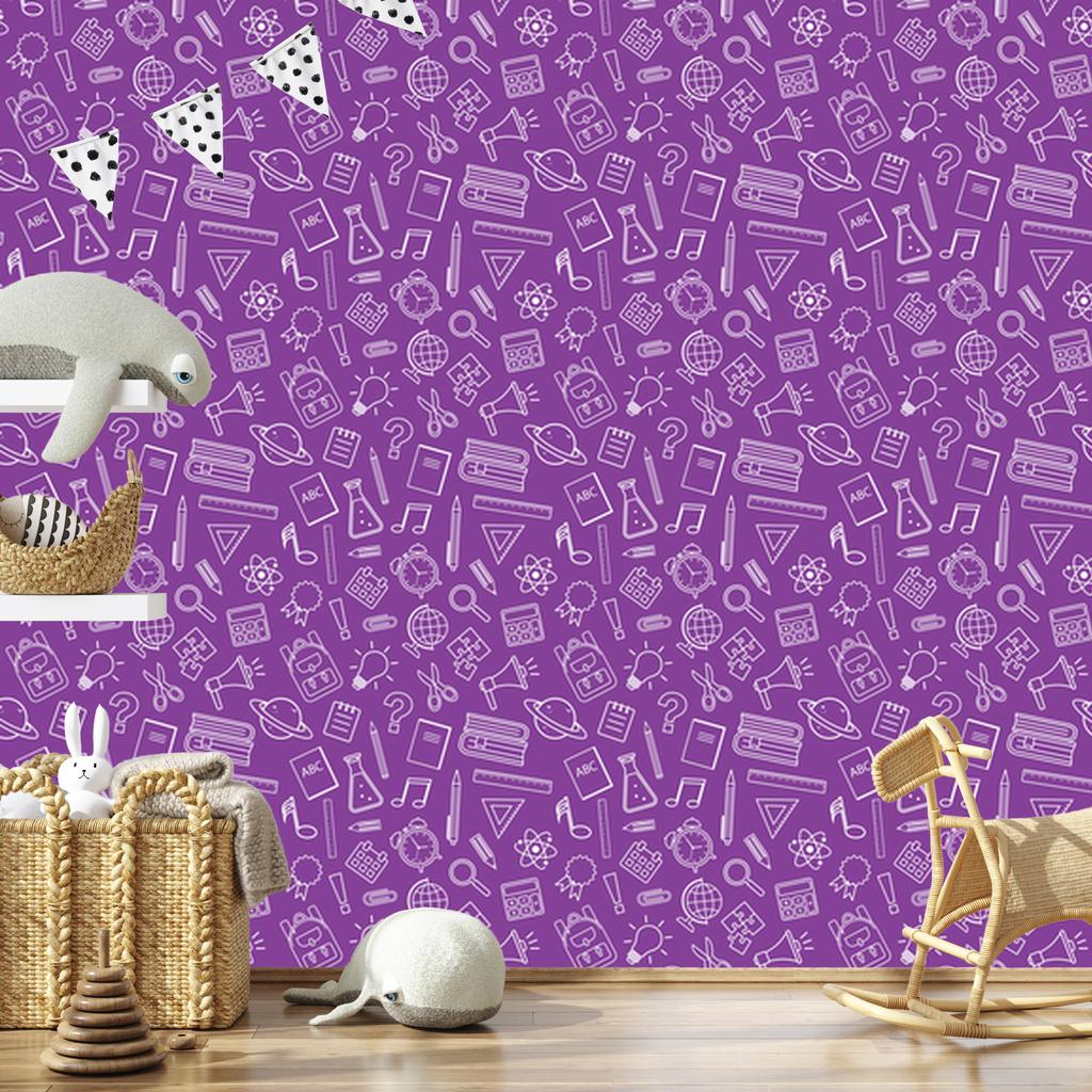 Wallpaper School Supplies Purple for Living Room and Bedroom 50x1000